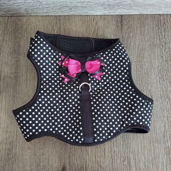 TOP PAW Polka Dot Pink Bow Dog Vest Harness Black Medium
